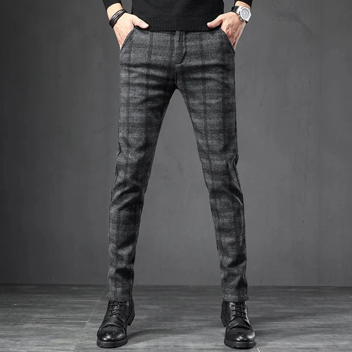 Brushed Plaid Casual Pants.